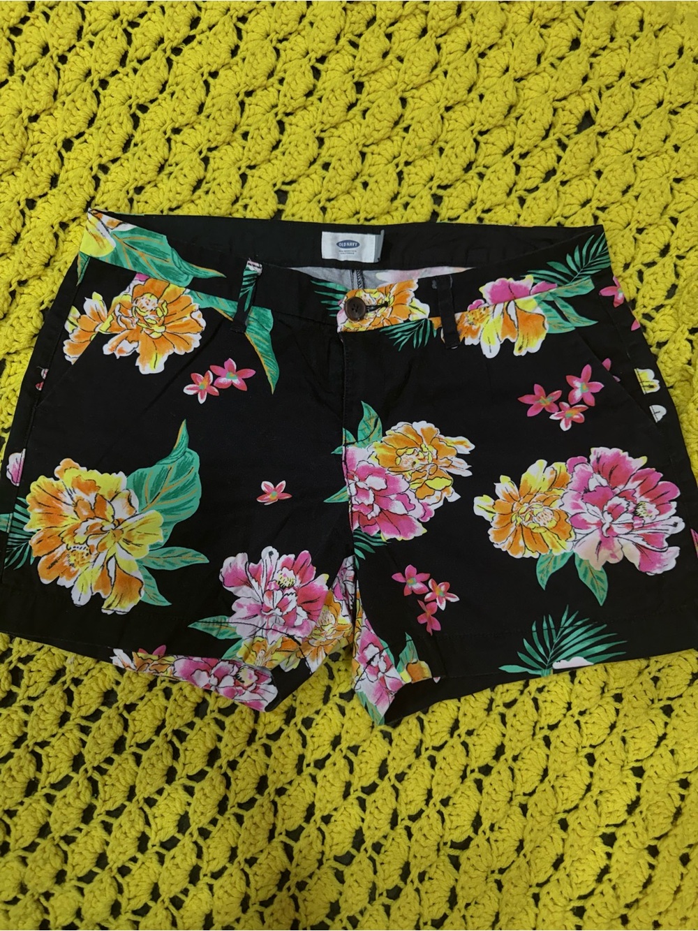 Old Navy Black Floral Print Bermuda Shorts
